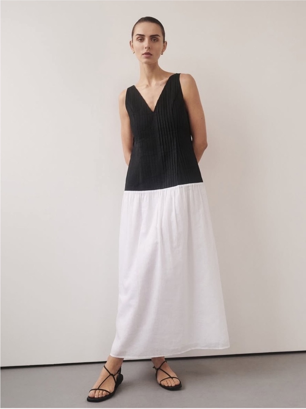 Dissh Kelsie Black & White Midi Linen Cotton Dress Size 4